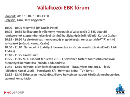 Vállalkozói EBK fórum - napirend