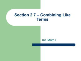 Section 2.7 – Combining Like Terms