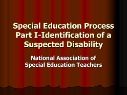 Special Education Process Part I-Identification of a Suspected