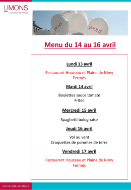 menu restaurant Houzeau semaine du 13 au 17 avril