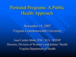 Perinatal Programs: A Public Health Approach