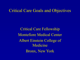 Critical Care Goals and Objectives