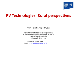 PV Technologies: Rural perspectives