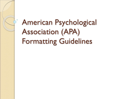 American Psychological Association ( APA ) Formatting