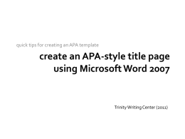 using Microsoft Word 2007 to format an essay in APA style