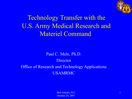 Technology Transfer with the U.S. Army Medical Research