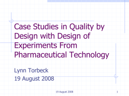 Case Studies in QbD with DOE From Pharmaceutical Tech