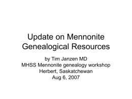 Update on Mennonite Genealogical Resources