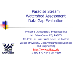 Paradise Stream Watershed Assessment – Preliminary Data