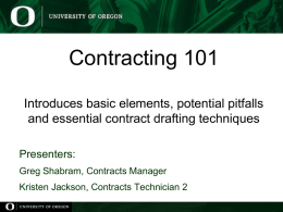 Contracting 101Introduces basic elements, potential