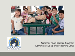 Summer Food Service Program Sponsor Training 2012