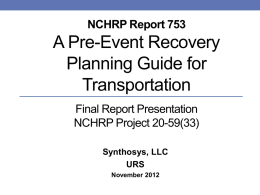 NCHRP 20-59 (33) Pre-Event Recovery Planning Guide Final