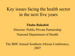 Key issues facing the health sector in the next five years