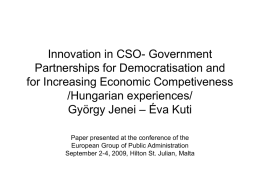 Innovation in CSO- Government Partnerships for
