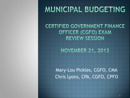 Municipal Budgeting Certified Govern Finance Officer (CGFO