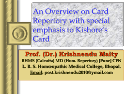 An Overview on Card Repertory with special emphasis to
