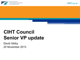 CIHT Council Senior VP Update