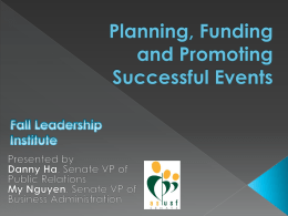 Planning, Funding and Promoting Successful Events
