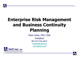Enterprise Risk Management and BCP