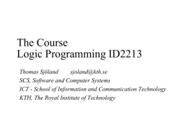 Logic Programming 2G1530 5p