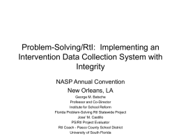 Problem-Solving/RtI: Implementing an Intervention Data