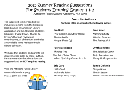 Summer Reading Suggestions 2009 For Students Entering