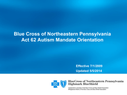 Blue Cross of Northeastern Pennsylvania Act 62 Autism