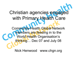 Christian agencies engaged with Primary Health Care