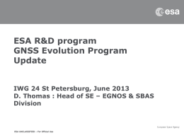 EGNOS and SBAS Division coordination Key topics
