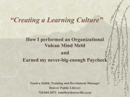 Creating a Learning “Culture”