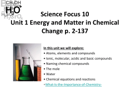 Science Focus 10 Unit 1 Energy and Matter in Chemical