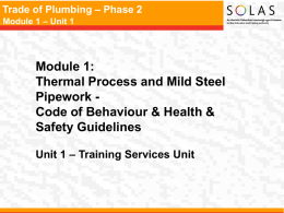 Trade of Plumbing – Phase 2 Module 1 – Unit 1 Module 1