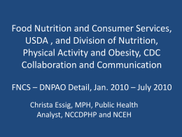 Food Nutrition and Consumer Services, USDA – CDC Detail