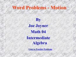 Motion Word Problems - TCC: Tidewater Community College