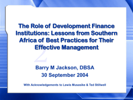 The role of Development Finance Institutions: Lessons from