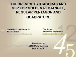THEOREM OF PYHTAGORAS AND GSP FOR GOLDEN …