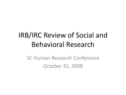 IRB Review of Social and Behavioral Research