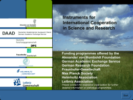 Instruments for International Cooperation in Science and
