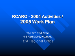 2005 RCARO Work Plan