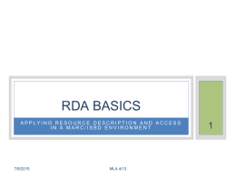 RDA Basics. Pt. 1 - Massachusetts Library Association