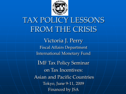 TAX POLICY LESSONS—AND RESEARCH ISSUES—FROM THE CRISIS