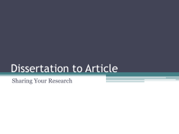 Dissertation to Article - UW Libraries Research Commons