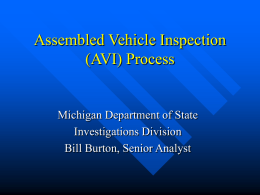 PowerPoint Presentation: Assembled Vehicle Inspection (AVI