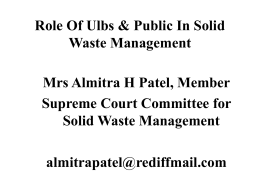ROLE OF ULBS & PUBLIC IN SOLID WASTE MANAGEMENT