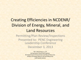 Creating Efficiencies in NCDENR/ Division of Energy