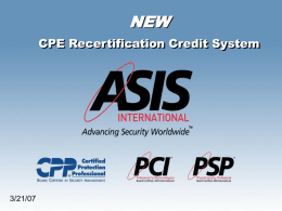 ASIS Certification Presentation