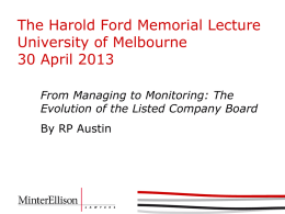 The Harold Ford Memorial Lecture University of Melbourne