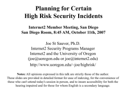 Planning for Certain High Risk Security Incidents