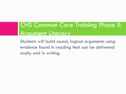 CHS Common Core Training Phase II: Argument Literacy