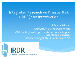 Disaster Risk: From Research to Policy